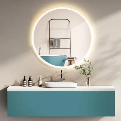 Immagine prodotto di Specchio da bagno HOKO design rotondo 80 cm Vienna con cornice in metallo bianco. Illuminato a LED a risparmio energetico + interruttore a sfioramento + cambio luce a LED.