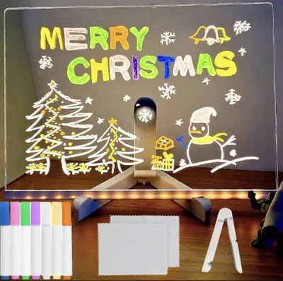 LED-Notiztafel 30x20 cm mit 7 Farbstiften & Ständer