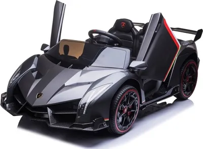 Produktbild von FINOOS Kinderauto Lamborghini Veneno 24V Elektroauto für Kinder 2-Sitzer, 4X4 Gummireifen, Ledersitz, mit 2,4 GHz Fernbedienung (Metallic Grau)