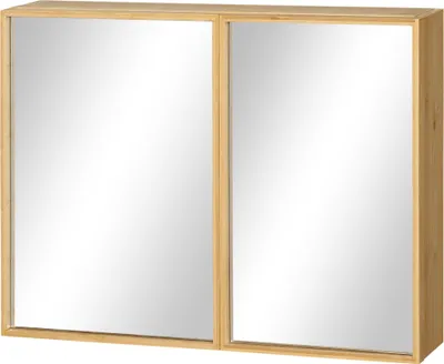 Image de Fortuna Lai Armoire de toilette Armoire de toilette à double porte 3 étagères Armoire suspendue en bambou naturel pour salle de bains