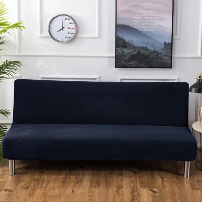 Produktbild von Sofa-Bezug, Stretch-Sofa-Bettbezug , Anti-Rutsch-Schutz für Couch ohne Armlehnen, Elasthan-Jacquard-Stoffbezug Futonbezug, Navy blau