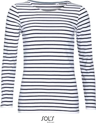 Immagine prodotto di SOLs 01403 | Maglietta a righe a maniche lunghe da donna - Colore: Bianco/Navy - Taglia: M