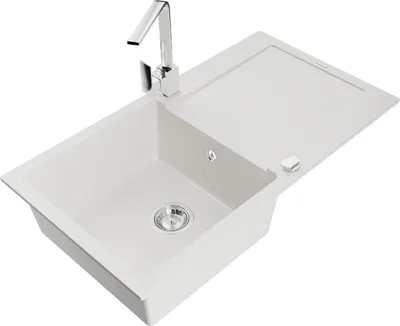 Produktbild von Mexen Leo 1 Becken-Granitspüle mit Abtropffläche und Mischbatterie Rita, Weiß - 6501-20-670300-00