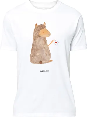 Produktbild von Mr. & Mrs. Panda S T-Shirt Alpaka Fahne - Weiß - Geschenk, Lama, Lamas, Tshirt, oberteil, Alpakas, Shirt, Statementshirt, Liebe