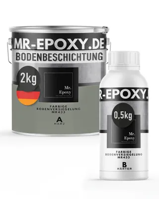 Produktbild von Mr. Epoxy Epoxidharz Bodenbeschichtung (2,5 kg, RAL 7023 Betongrau) - 2K Betonfarbe für Garagen, Keller & Werkstatt Boden - Flüssigkunststoff Epoxid Grundierung und Bodenversiegelung