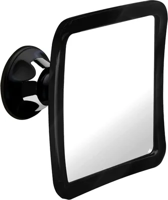 Productafbeelding van Douchespiegel voor scheren met sterke zuignap anti-condens onbreekbaar oppervlak en 360 graden draaibaar 1x vergroting zwart 15 x 16,3 cm