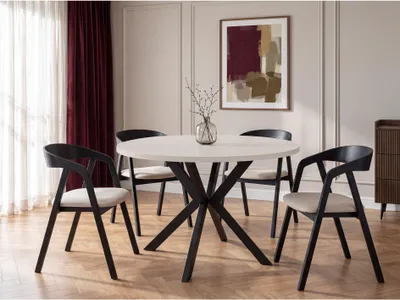 Produktbild von Runder Ausziehbarer Esstisch - Loft Style Tisch mit Metallbeinen - 120 bis 200 cm - Industrieller Tisch für Wohnzimmer - Spacesaver - Kaschmir Beige Grau - 120 cm