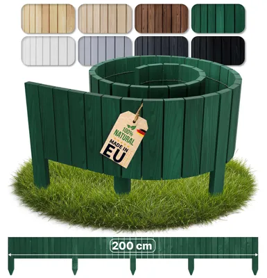 Produktbild von Floranica Rasenkante Flexible Beeteinfassung 20 x 200 cm Dunkelgrün Rollborder Holz Beetumrandung Holzzaun Palisade Rollzaun