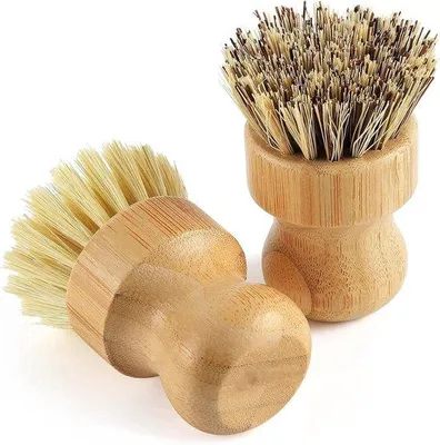 Immagine prodotto di Set da 2 spazzole per piatti in bambù con manico in legno naturale