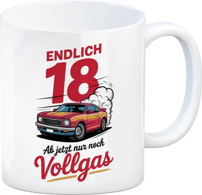 Produktbild von Endlich 18 - Vollgas Kaffeebecher für den Führerschein