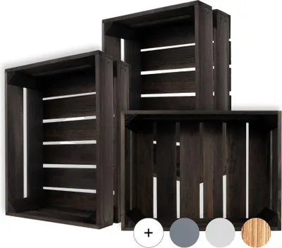Image de Creative Deco Lot de 3 Caisse en Bois Noir 40 x 30 x 15 cm Caisse Rangement