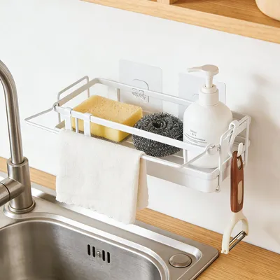 Image de Omgoods - Organisateur de cuisine avec égouttoir pour éponges et savon - Blanc