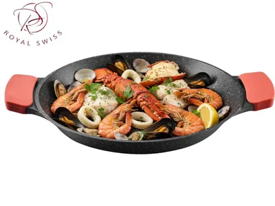 Produktbild von Royal Swiss® Paellapfanne 40 cm – Große Bratpfanne – Antihaft Marmorbeschichtung – Aluminiumguss – Induktionsgeeignet