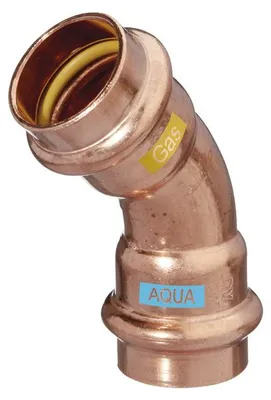 Zdjęcie produktu dla Złączka Sanpro - kolanko zaciskowe miedziane 45°, rozmiar V 28