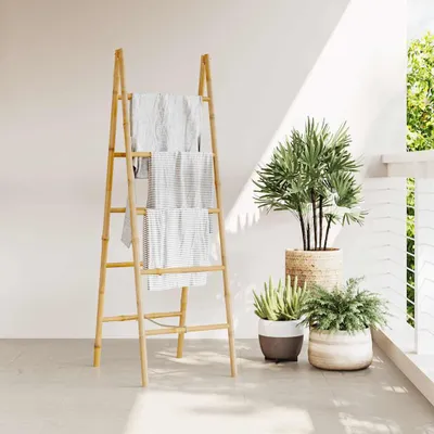 Obrázek produktu pro vidaXL Dvojitý žebřík na ručníky s pěti bambusovými příčkami 50 x 160 cm