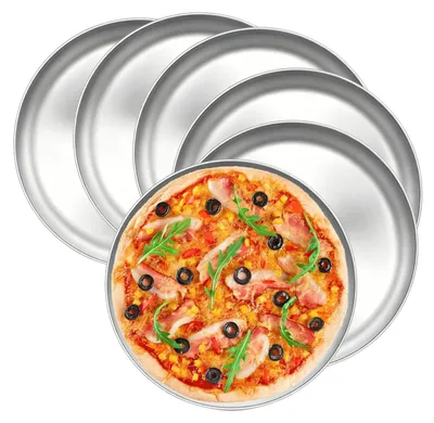 Image de 6 plaques à pizza, en acier inoxydable, de 30 cm de diamètre, pour pizza ronde