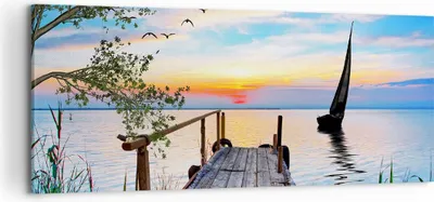 Produktbild von Bild auf Leinwand - Leinwandbild - Brücke See - 120x50cm - Wand Bild - Wanddeko - Wandbilder - Leinwanddruck - Bilder - Kunstdruck - Wanddekoration - Leinwand bilder - Wandkunst - AB120x50-4115