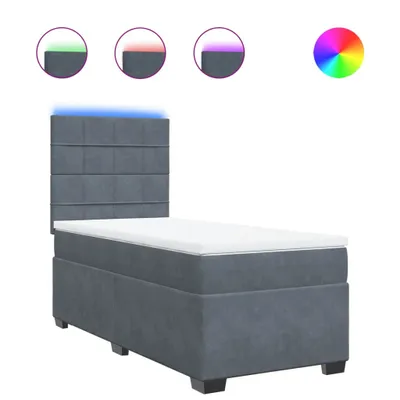 Image de vidaXL Lit boxspring avec matelas gris foncé 90x190 cm velours