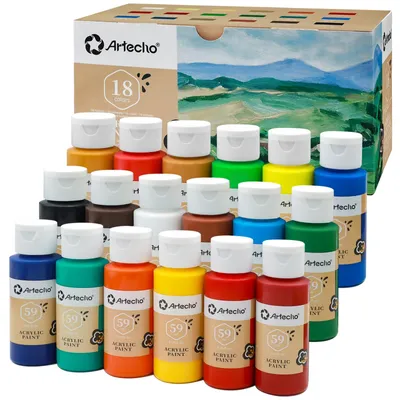 Acrylfarbset 18 Farben 59 ml, wasserfest, ungiftig, für Leinwand & Holz