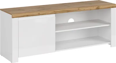 Obrázok produktu pre Konsimo RTV skrinka s policou lesklá "DAMINO", biela, laminovaná nábytková doska, moderná, 156x61x41,6 cm