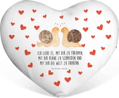 Produktbild von Mr. & Mrs. Panda Kuschelkissen Schnecken Liebe - Weiß - Geschenk, Liebeskissen, Paar, Dekokissen, Partnerkissen, dekoartikel, Freundin, Träume, glücklich, Sofakissen, Ehe