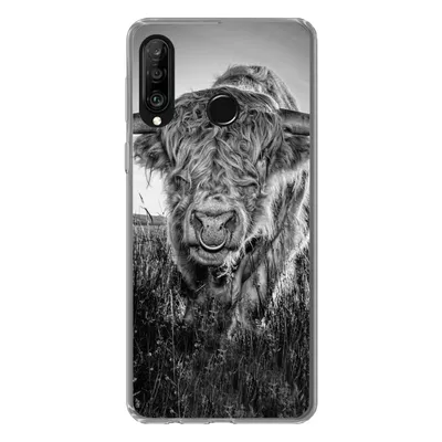 Produktbild von MuchoWow® Handyhülle Schutzhülle Hülle für Huawei P30 Lite Schottischer Highlander - Schwarz und Weiß Silikon Softcase Handy Hülle - Handyhülle