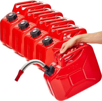 Produktbild von BW® Kraftstoffkanister Metall Benzinkanister 5x 10 Liter mit Schraubverschluss mit Ausgießer - Rot RAL 3000 - UN-Zulassung - Hergestellt in Europa