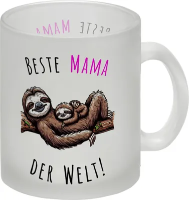 Produktbild von Faultier Mama mit Kind Glas Tasse mit Spruch Beste Mama der Welt