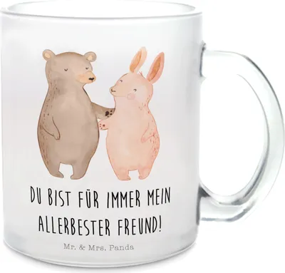 Produktbild von Mr. & Mrs. Panda Teeglas Bär und Hase Umarmen - Transparent - Geschenk, Freundin, Trinkglas, Umarmung, Pott, für Immer, Teetasse, aus Glas, Tee Tasse