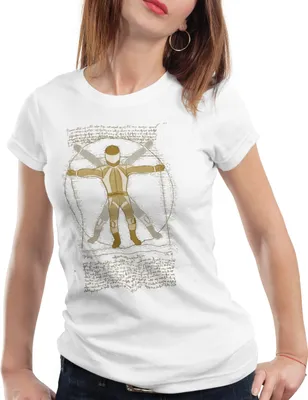 Produktbild von style3 Vitruvianischer Motorradfahrer Damen T-Shirt biker motorradfahrerin, Farbe:Weiß, Größe:M
