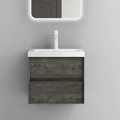 Produktbild von Mai & Mai Badmöbelset Badezimmermöbel Waschbeckenunterschrank 2 Schubladen mit Soft-Close inkl. Waschbecken aus Mineralguss Grau-braun 60 cm Rimo