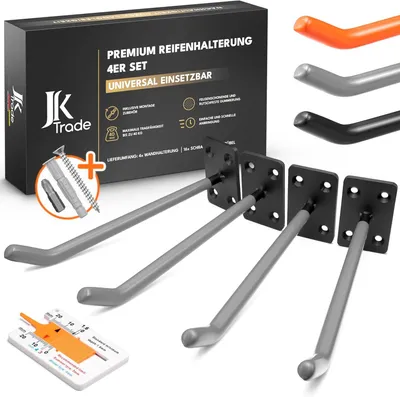 Produktbild von Felgenbaum Wandhalterung 4er Set, maximal 40 kg, Schrauben und Dübel, grau, für Garage