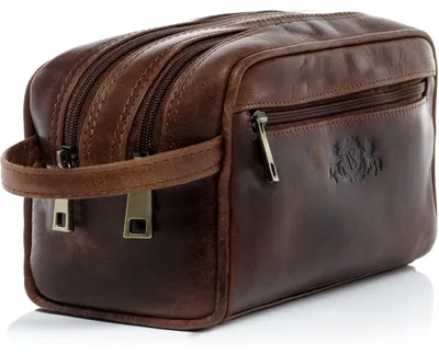 Image de Trousse de maquillage en cuir véritable, marron