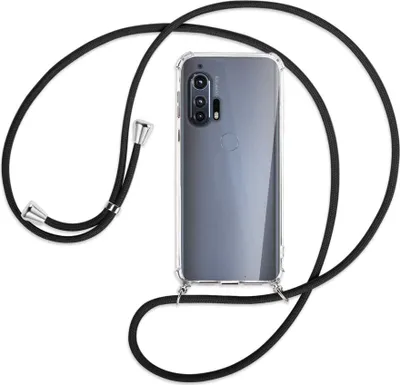 Produktbild von Handykette Backcover-Schutzhülle mit Band (Metall silberfarben) für Motorola Edge Plus - schwarz