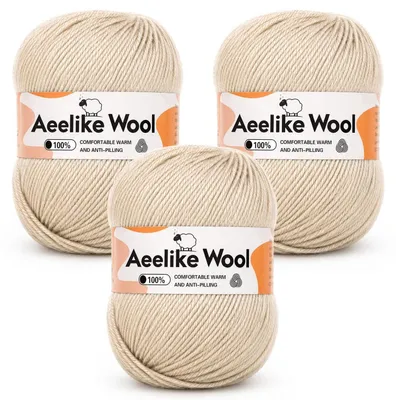 Image de Laine filée pour le crochet et le tricot, couleur crème, 300g (3 pelotes de 100g), 630m (3 pelotes de 210m), anti-bouloches, respirante, agréable pour la peau