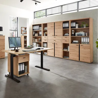 Produktbild von Büromöbel Set 7-teilig SARINA-36 mit höhenverstellbarem Schreibtisch in Altesche teilmassiv
