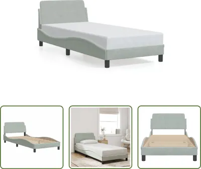 Produktbild von The Living Store Bettgestell mit Kopfteil Hellgrau 90x200 cm Samt