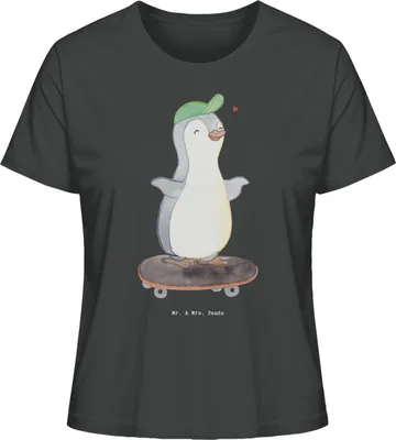 Produktbild von Mr. & Mrs. Panda Basic Shirt Damen Pinguin Skateboarden Größe XL - Anthrazit - Geschenk, T-Shirt Kurzarm, Oberteil, Baumwoll, für Frauen, Skateboard, Skaten, Skateplatz