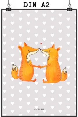 Produktbild von Mr. & Mrs. Panda Bild Füchse Liebe DIN A2 - Grau Pastell - Geschenk, Fuchs, Plakat, Freundin, Ehefrau, Wandbild, Kunstdruck, poster, wanddeko