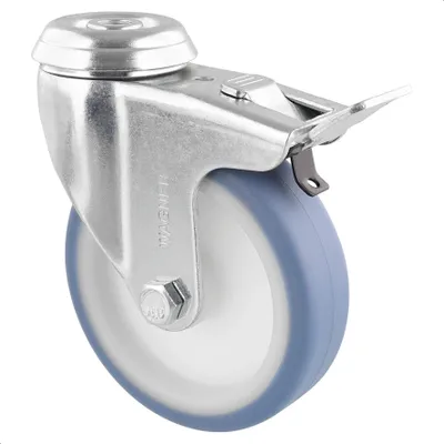 Produktbild von WAGNER Soft-Lenkrolle mit Rückenloch - Ø 100 mm, Stahl verzinkt, blau / weiß, Bremse, Tragkraft 75 kg - 23370001