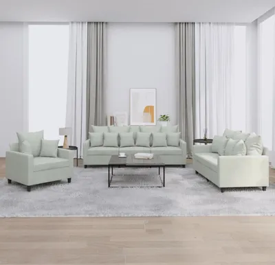 Produktbild von 3-tlg. Sofagarnitur Couchgarnitur mit Kissen Hellgrau Samt 3201680