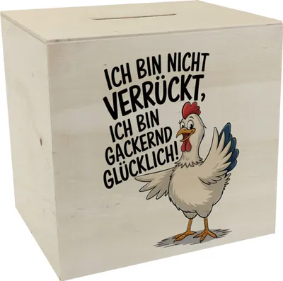 Produktbild von Fröhliches Huhn Gackernd Glücklich Spardose aus Holz