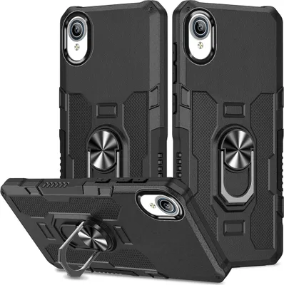 Obrázek produktu pro VIVO Y91C Pouzdro, odolné dvouvrstvé pouzdro s držákem prstenu a stojánkem pro VIVO Y91C / Y1S černé