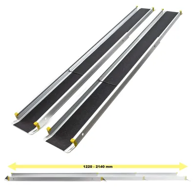 Productafbeelding van Oprijplaat - Uitschuifbaar 121,5 - 213,5 cm - 270 kg - Aluminium - Rolstoeloprijplaat - Set van 2