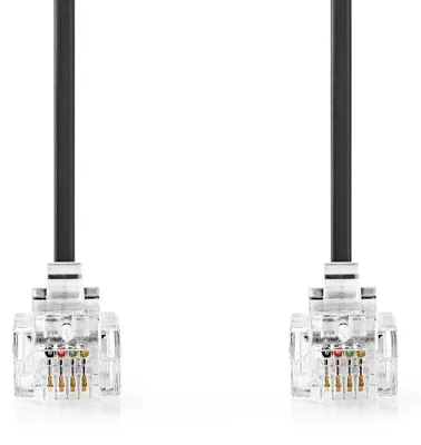Produktbild von Nedis Telefonkabel - RJ11 Stecker - RJ11 Stecker - 2.00 m - Kabeldesign: Flach - Vergoldet - Kabeltyp: RJ11 - Schwarz - Label