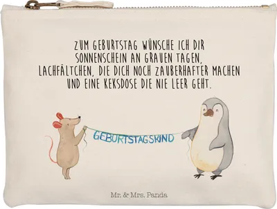 Produktbild von Mr. & Mrs. Panda Etui Maus Pinguin Geburtstag Größe M - Weiß - Geschenk, Happy Birthday, Schlampermäppchen, Federtasche, Kulturbeutel, aufbewahrungstasche