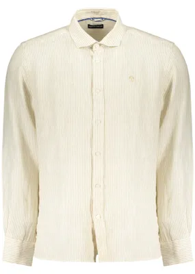 Image de Chemise à manches longues pour homme, beige à rayures, avec col italien