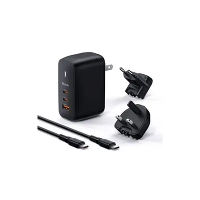 Obrázok produktu pre Mcdodo - Travel Adapter Mecha Series cestovný adaptér s integrovaným káblom pre UK / US / EU, 2× USB-C a USB-A, 65 W – čierny