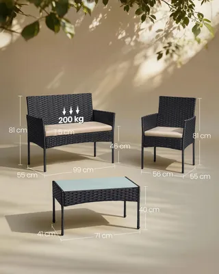 Produktbild von Balkonmöbel Set - Gartenmöbel Lounge Set aus PE Polyrattan - Metallgestell - Outdoor Sitzgruppe für Terrasse Balkon Garten - Schwarz