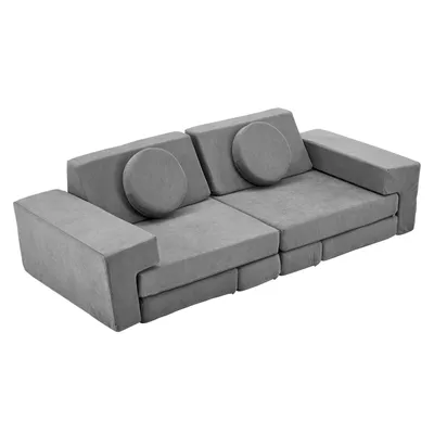 Produktbild von Kindersofa,Multifunktionaler Spieltisch,Puzzle Sofa,14 in 1,Spielsofa,Kindersessel,für Kinder Spielzimmer,frei baubares,DIY,Kordsamt,Grau